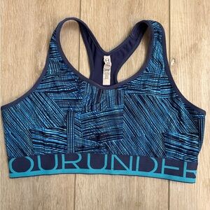 Under Armour Performance Mid-Impact Support Printed Sports Bra Top Blue Size L